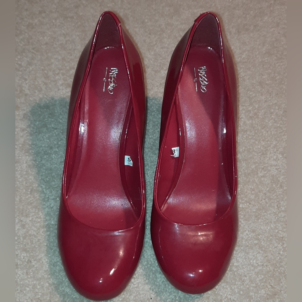 Red Patent Leather Heels with Rounded Toe 4" Heels Work And Party Heels
